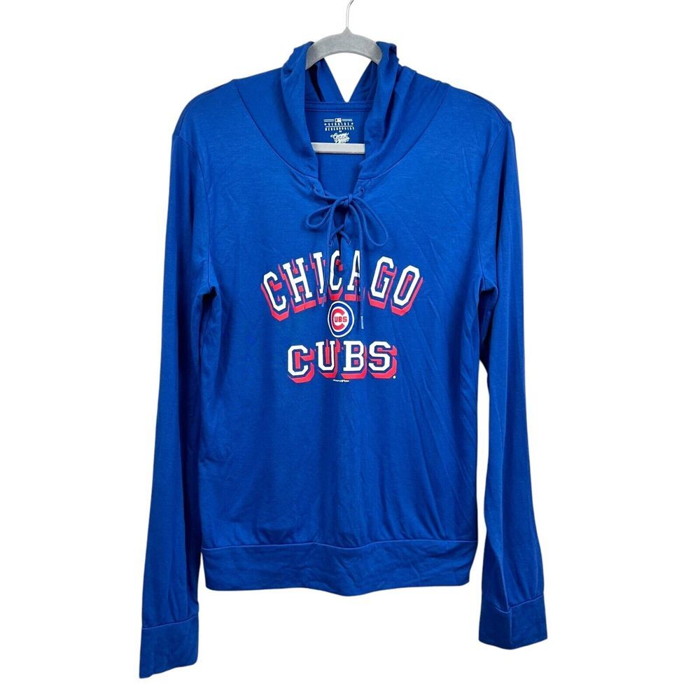 Chicago Cubs Women Hoodie T Shirt MLB Genuine Merchandise Long Sleeve Blue Sz M*